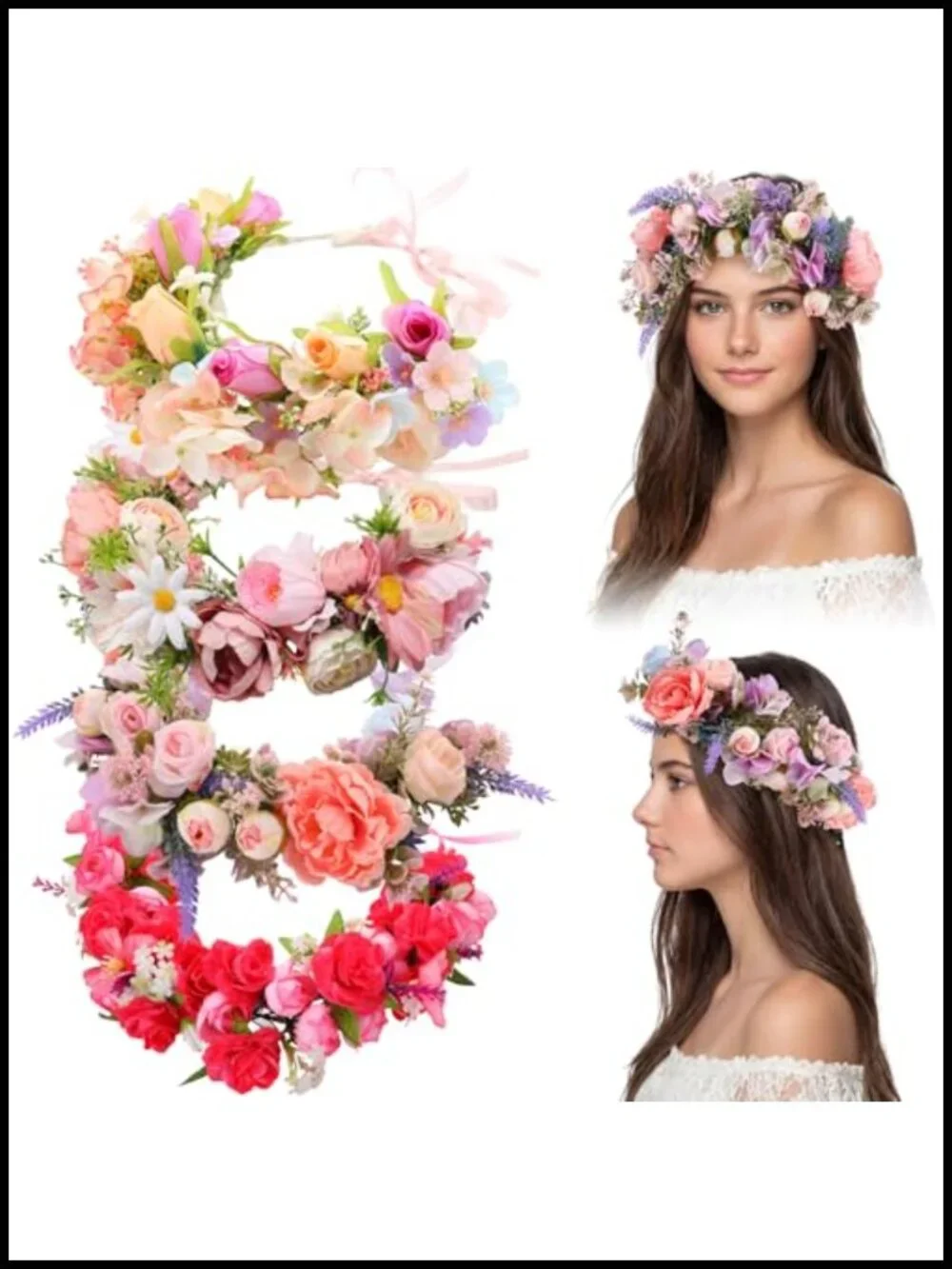 4-Piece Floral Crown Headbands Set for Women Adjustable Wedding Hair